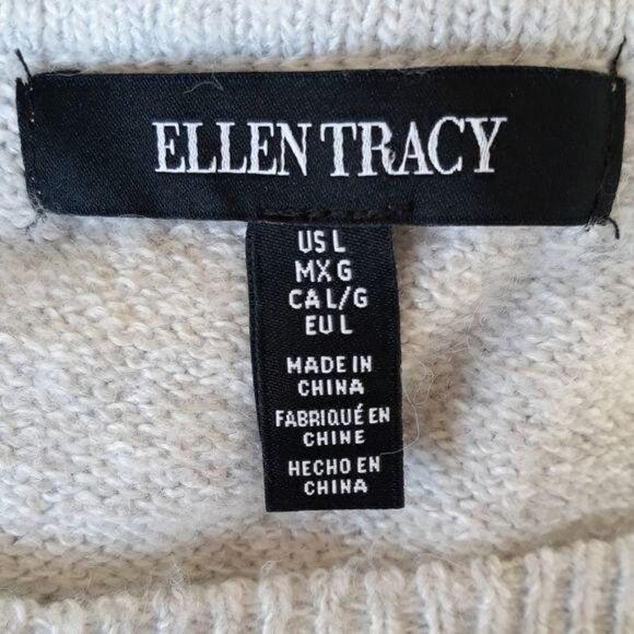 Ellen Tracy Non Itch Pullover Jewel Neck Sweater WEDIRU Stone Heather Gray Sz L - Picture 3 of 11